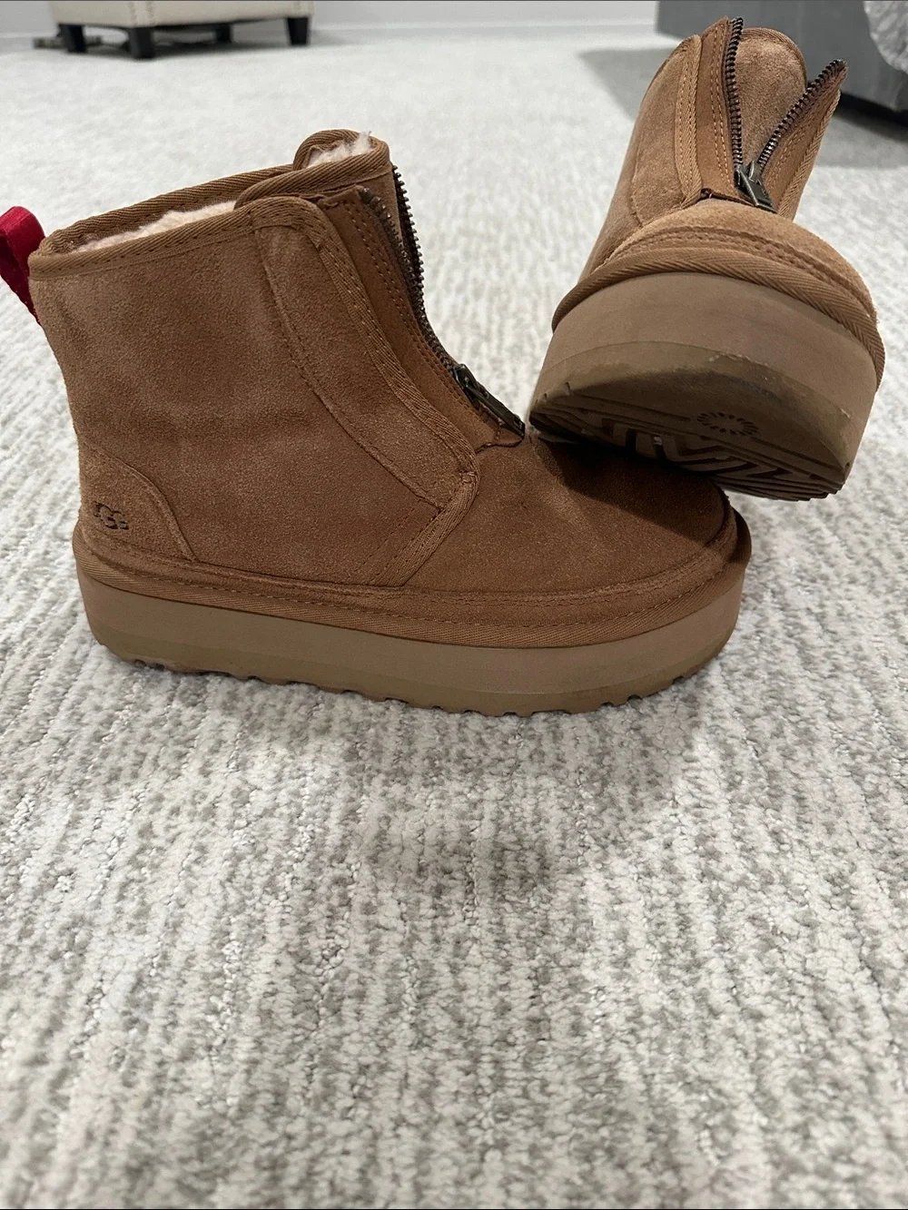 UGG Neumel platform Warm Suede Zip-Front Women's Ankle Boots in Brown